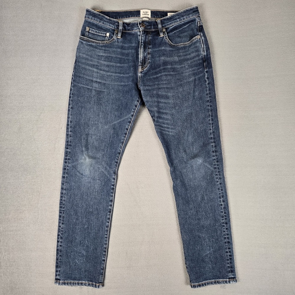 Flint and Tinder Jeans Mens 30x30 Straight Fit Dark Indigo Stretch Denim EUC